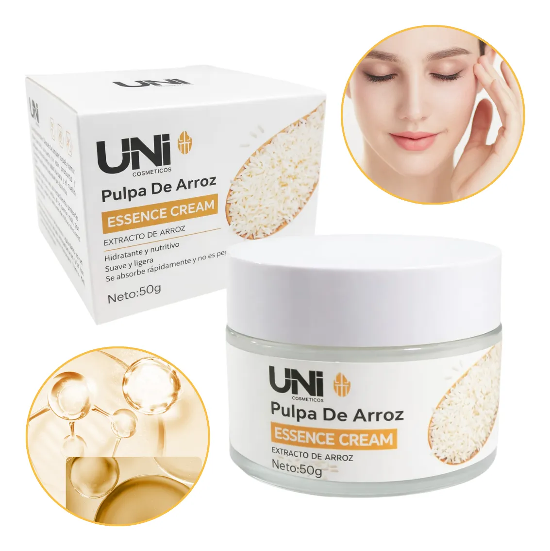 Crema facial de arroz hidratante y humectante suavizante 50g UNI